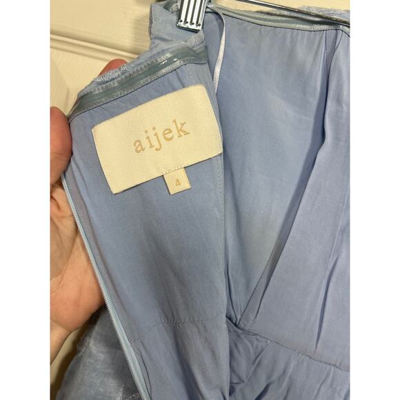 Anthro Aijek Womens 4 Silk Linen Blue Wide Leg Jumpsuit Strapless Cottagecore - Picture 6 of 10